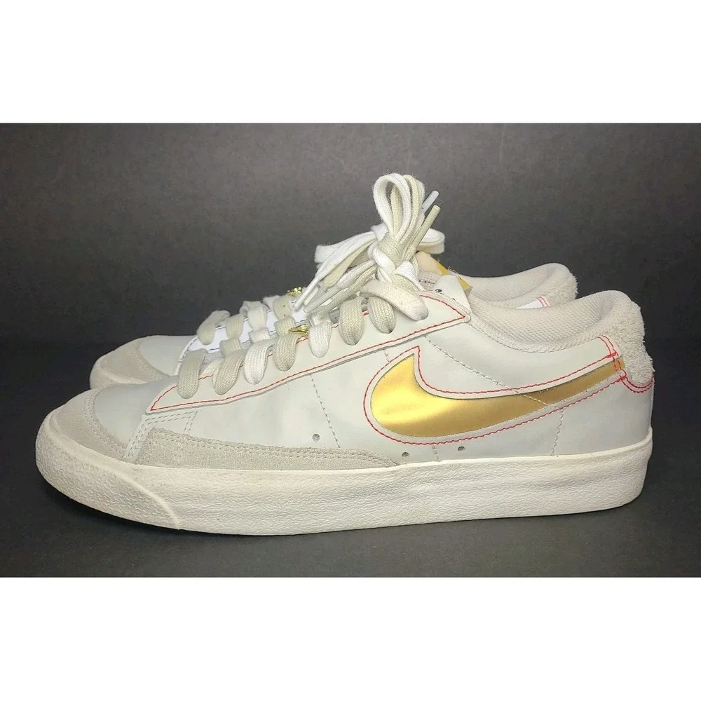 Nike Blazer Low '77 PRM White Tan Gold Red Sneakers DH4370-002 Men's 8 Shoes